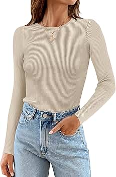 ZCSIA Women's Long Sleeve Tops 2024 Fall Clothes Ribbed Knit